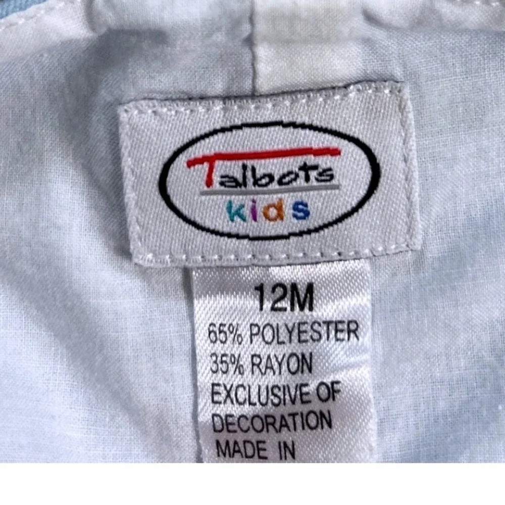 Talbots Kids Vintage Overalls Kids Light Blue Smocked Embroidered Dog Tree 12M